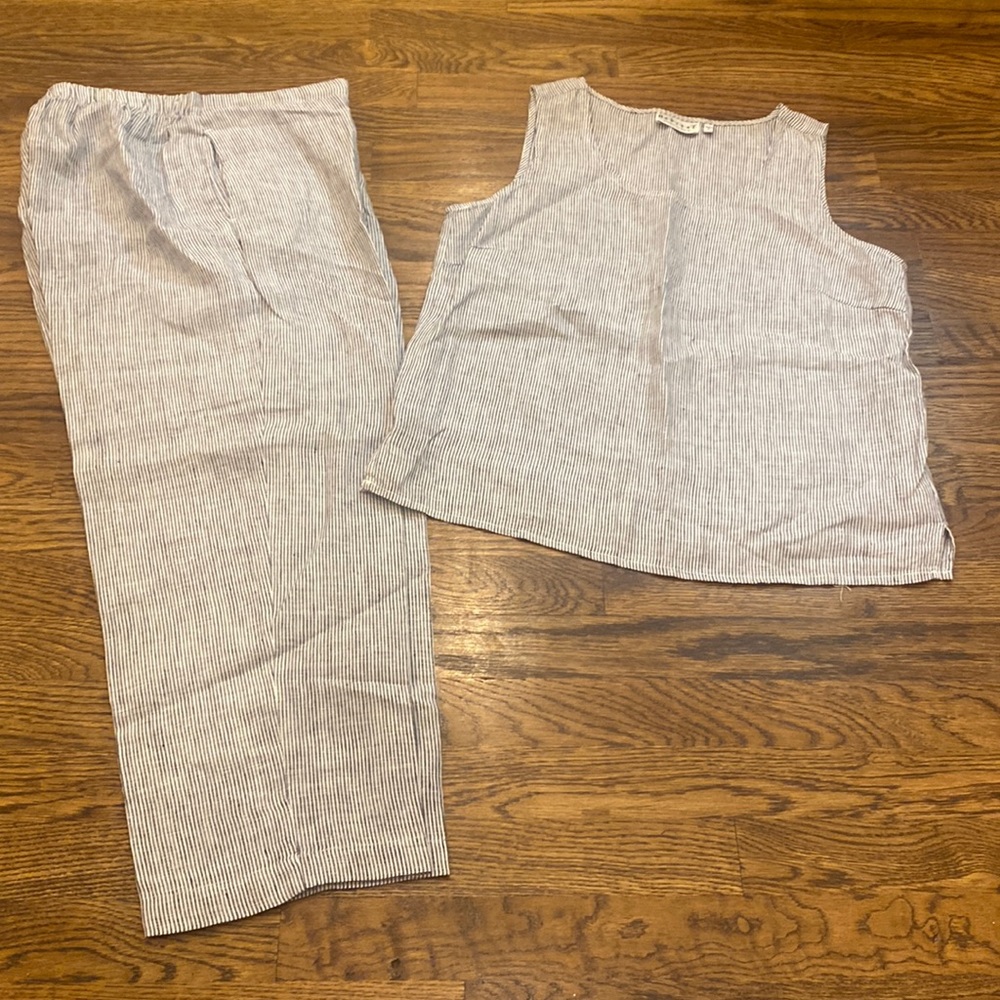 Habitat 2 pice linen pants set small blue white stripe